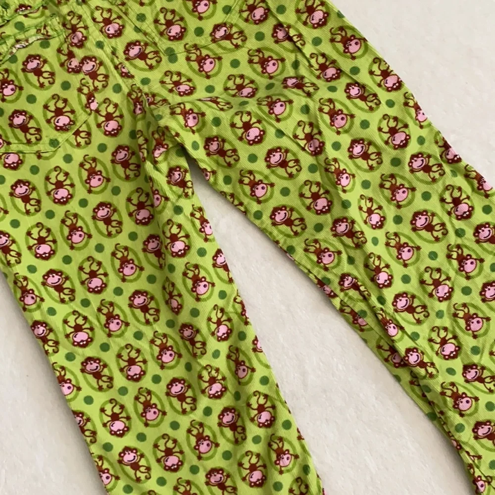 CR Kids | Lightweight Corduroy Wide Leg Monkey Print Pants Green/Brown/Pink (5)